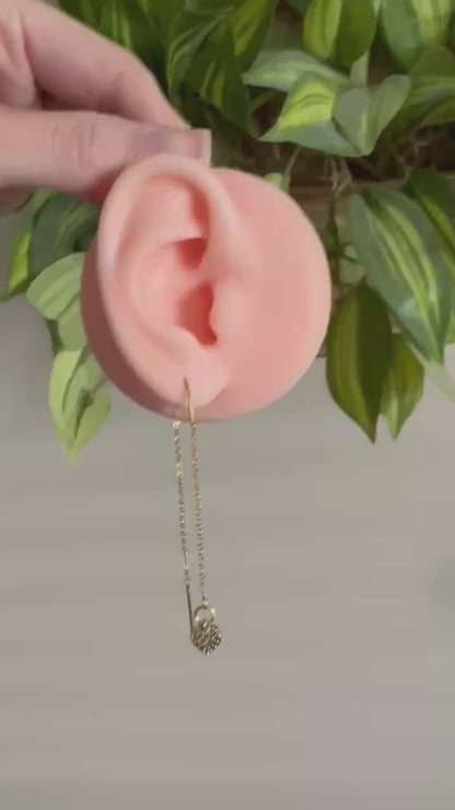 Gold Zircon Heart Threader Earrings