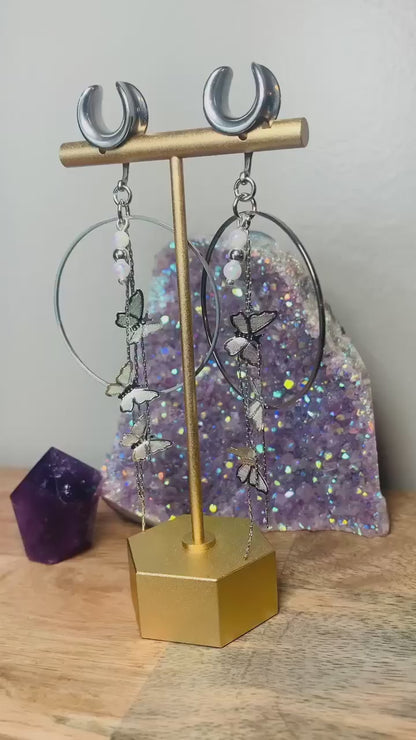 Silver Hoops With Butterfly Strands