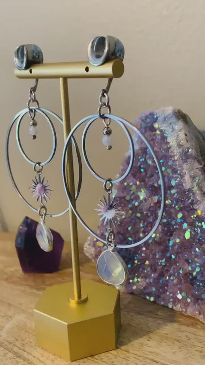 Steel Double Hoops With Sun & Opalite Dangles