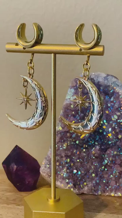 Gold Crescent Moon & Star