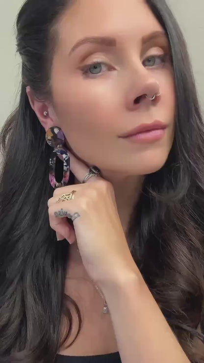Black & Purple Multicolor Oval Hoops