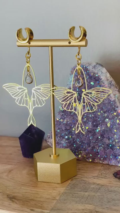 Gold Brass Luna Moth With Jewel Accent