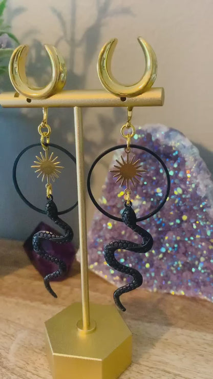 Midnight Serpent Gold Sun Hoops