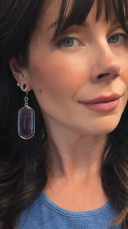 Silver Trimmed Amethyst Dangles