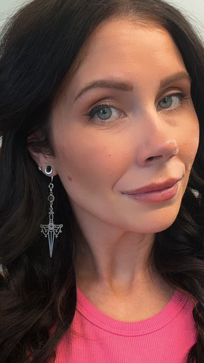 Silver Fantasy Swords Plug Earrings