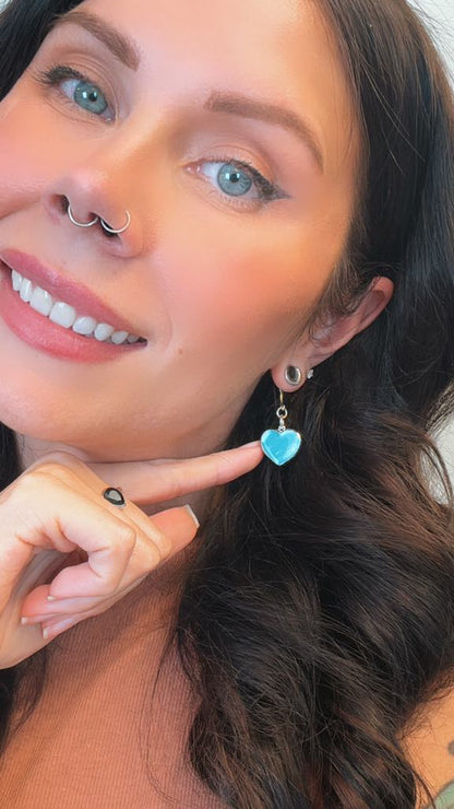 Rhodium Plated Teal Hearts