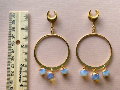 18k Gold Hoops w/ Glowing Opalite Gems