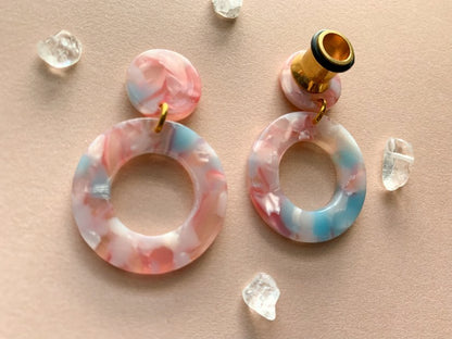 Small Pink/Blue Multicolor Acetate Hoops