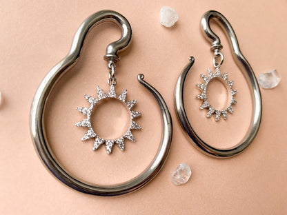 Silver Steel Spiral Hangers w/ Silver CZ Sun