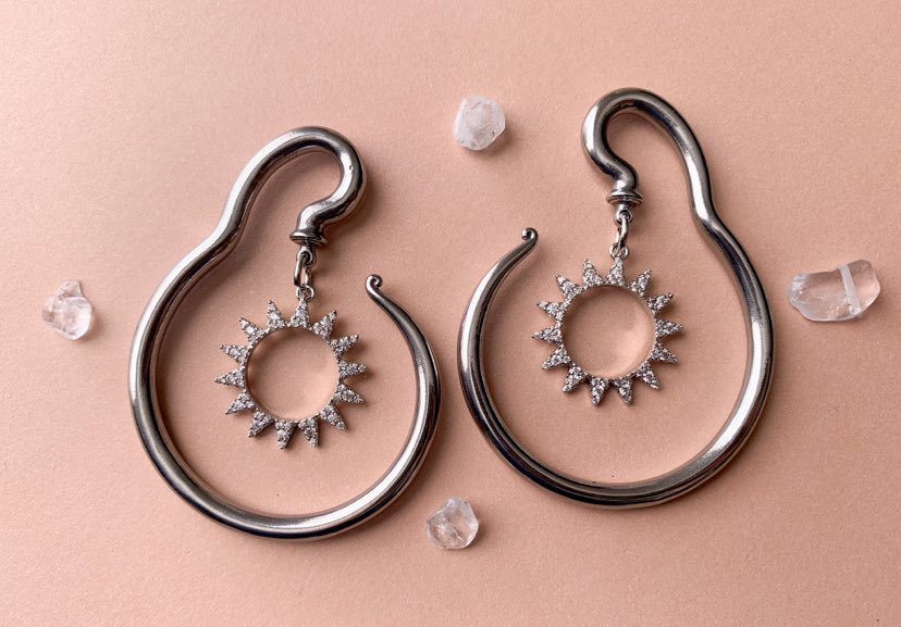 Silver Steel Spiral Hangers w/ Silver CZ Sun