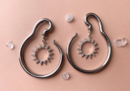 Silver Steel Spiral Hangers w/ Silver CZ Sun