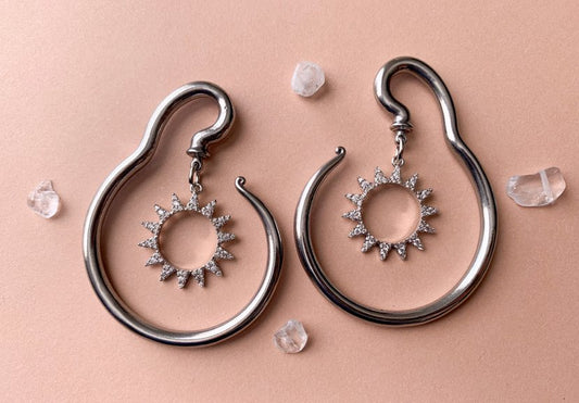 Silver Steel Spiral Hangers w/ Silver CZ Sun
