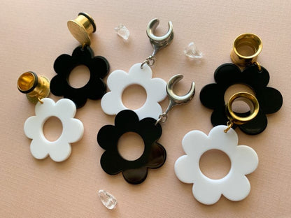 Gold or Silver Mismatch White and Black Daisies