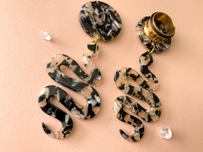 Black, White & Tan Large Snake Dangles