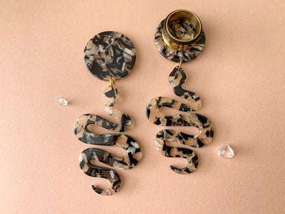 Black, White & Tan Large Snake Dangles