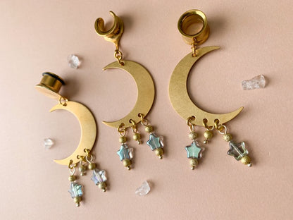 Brass Crescent Moons With Star Bead Accents