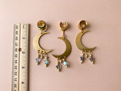 Brass Crescent Moons With Star Bead Accents