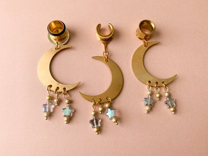 Brass Crescent Moons With Star Bead Accents