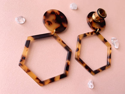 Brown & Black Hexagon Hoops
