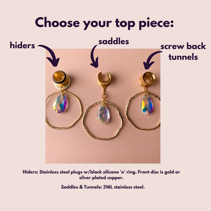 Gold Hammered Hoops With Tear Jewel Pendant
