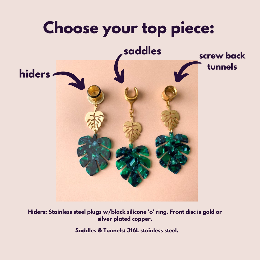 Two Tier Gold & Green Monstera Earrings