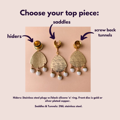 Brushed Gold Dangles w/ White Jade Drops