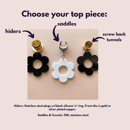 Gold or Silver Mismatch White and Black Daisies