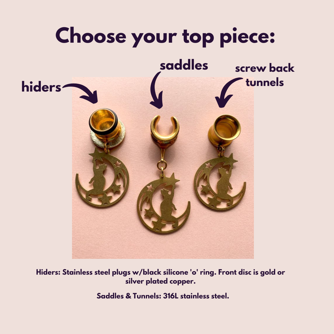 Small Brass Cat & Moon Dangles