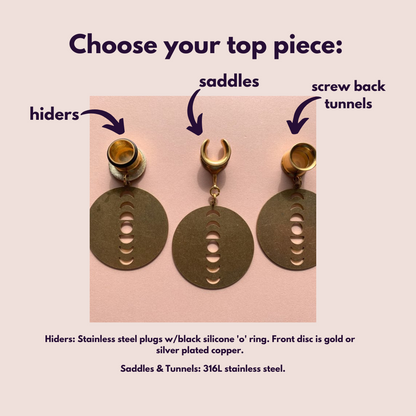 Gold Brass Hoops with Moon Phases