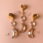 Glass Jeweled Crescent Moon Earrings in Gold Tone