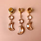 Glass Jeweled Crescent Moon Earrings in Gold Tone