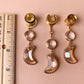 Glass Jeweled Crescent Moon Earrings in Gold Tone
