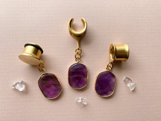 Gold Amethyst Slice Dangles