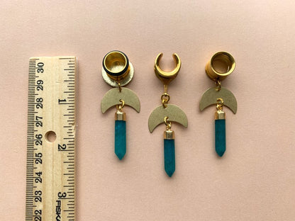Gold Brass Earrings With Aventurine Stones