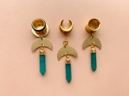 Gold Brass Earrings With Aventurine Stones