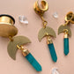 Gold Brass Earrings With Aventurine Stones