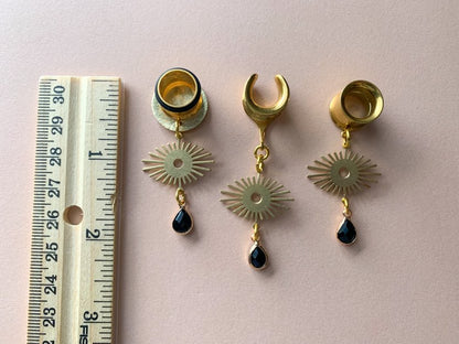 Gold Brass Eyes and Gemstone Dangles