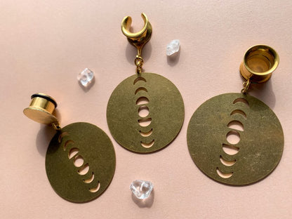Gold Brass Hoops with Moon Phases