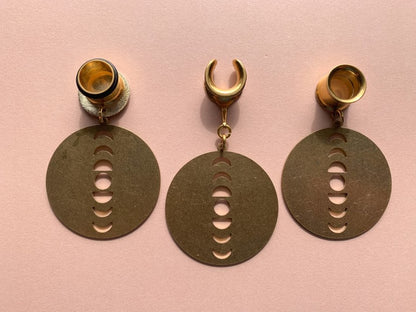 Gold Brass Hoops with Moon Phases