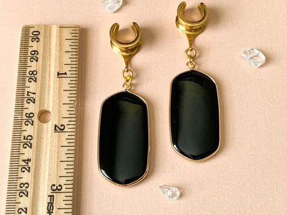 Gold Trimmed Black Agate Dangles