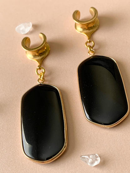 Gold Trimmed Black Agate Dangles