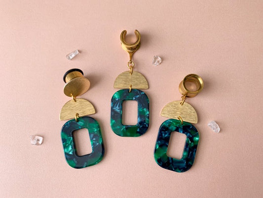 Green Marble Dangles w/ Gold Brushed Accents