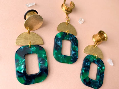Green Marble Dangles w/ Gold Brushed Accents