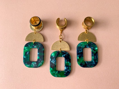 Green Marble Dangles w/ Gold Brushed Accents