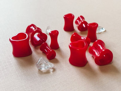 Heart-Shaped Red Acrylic Plugs