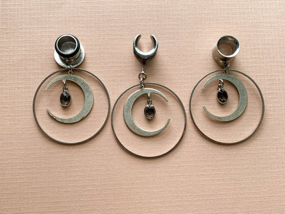 Silver Hoop With Gemmed Crescent Moon