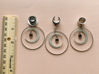 Silver Hoop With Gemmed Crescent Moon