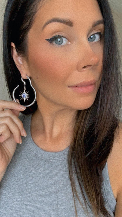 Silver Steel Hangers With Silver Sun & Purple Center