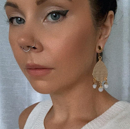 Brushed Gold Dangles w/ White Jade Drops